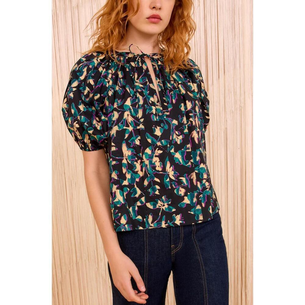 NEW ULLA JOHNSON loli short sleeve blouse in kaleidoscope